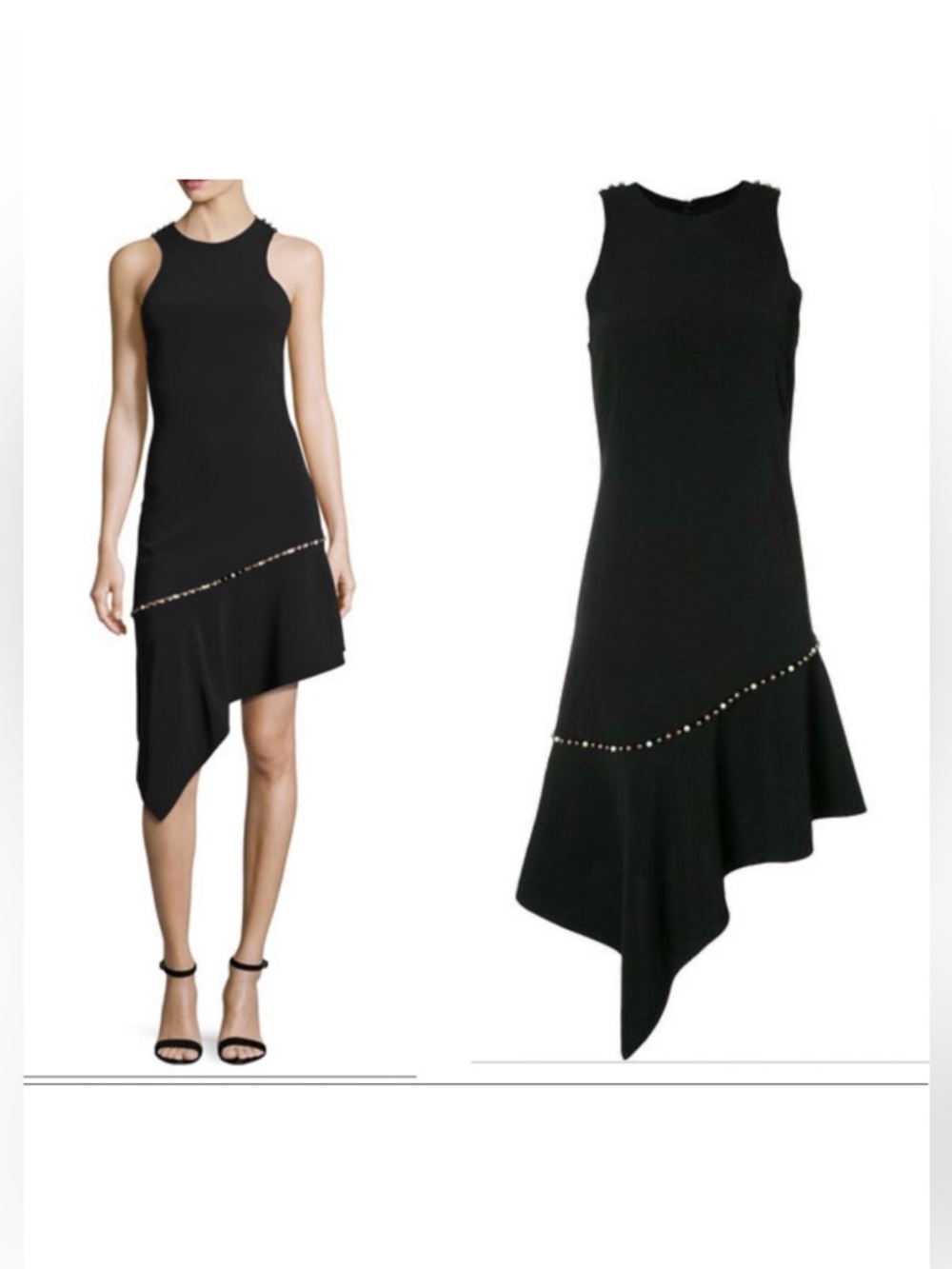 Jonathan Simkhai Dress Pearl Studded Black Asymmetric Flounce Hem Cocktail Party